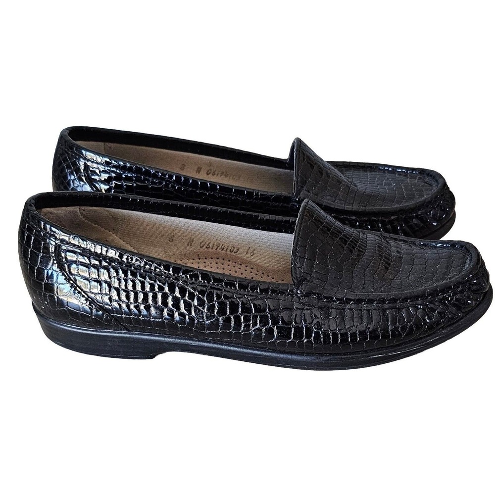 SAS Simplify Women's Size 8N Casual Loafers Shoes Black Croc Patent Leather